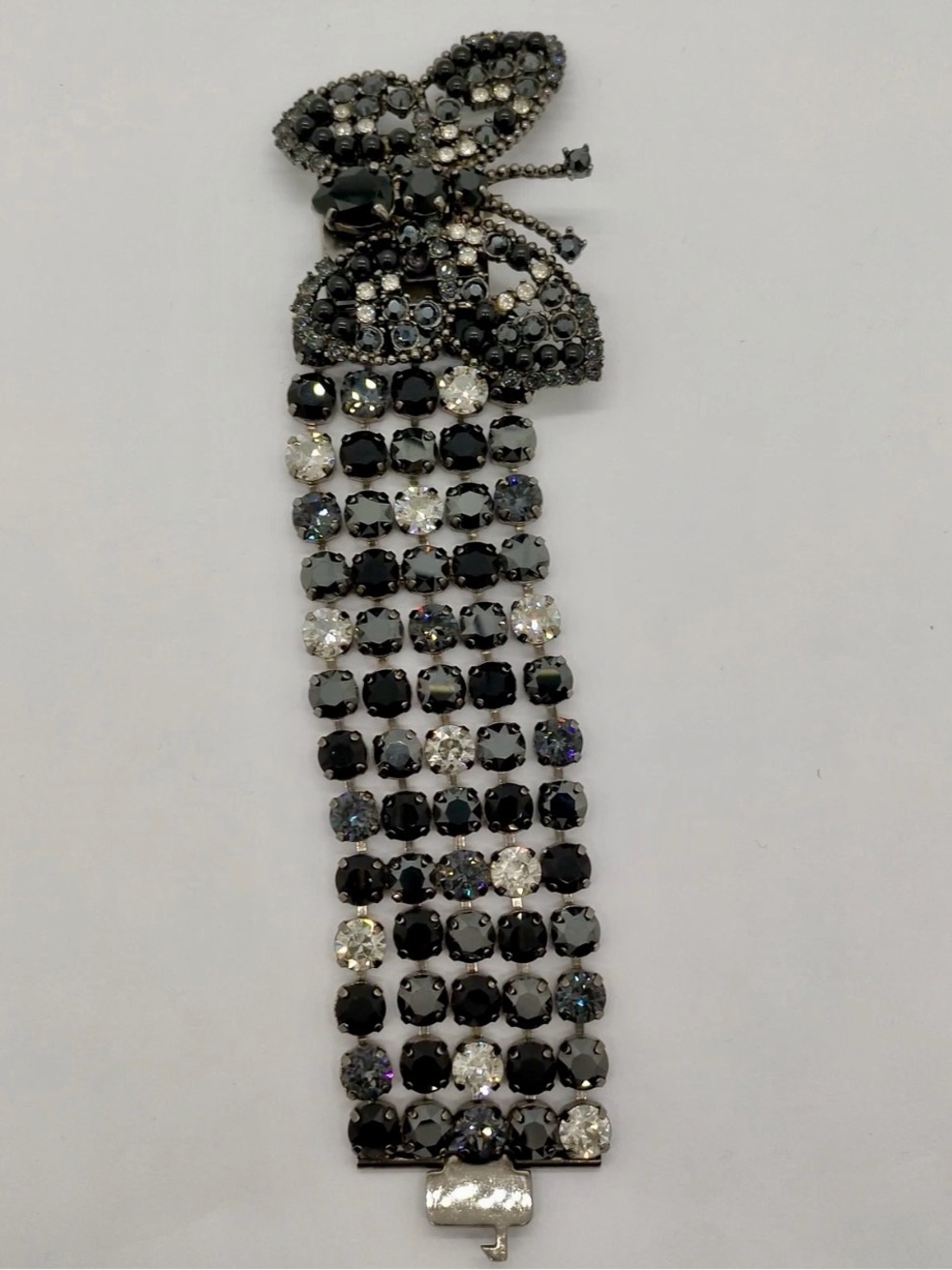 Miu Miu Crystal Statement Butterfly Gunmetal
Tone Multi Strand Bracelet